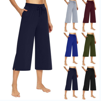 Női ¾ hosszú joganadrág – magas derék, laza szabás, poliészter-spandex, mindennapi sportos viselet, 2024 ősz