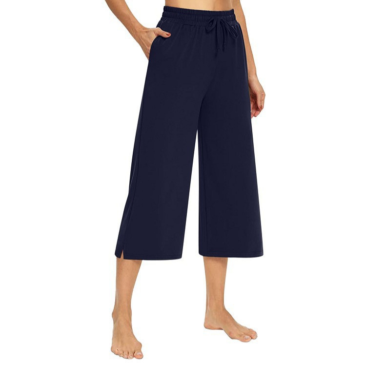 Női ¾ hosszú joganadrág – magas derék, laza szabás, poliészter-spandex, mindennapi sportos viselet, 2024 ősz