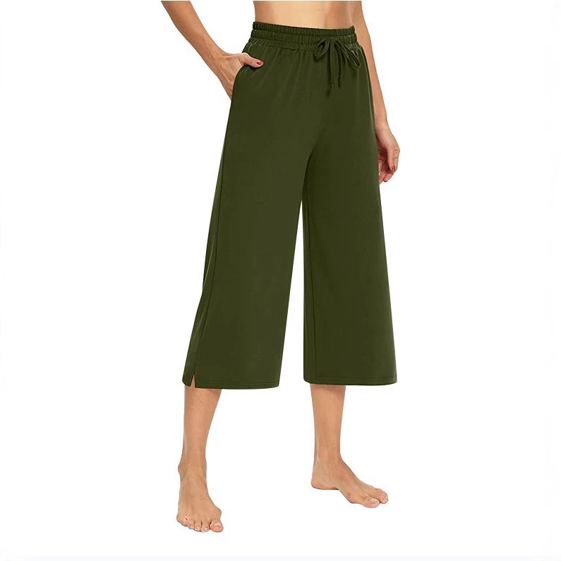 Női ¾ hosszú joganadrág – magas derék, laza szabás, poliészter-spandex, mindennapi sportos viselet, 2024 ősz