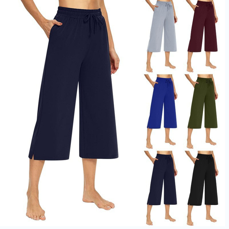 Női ¾ hosszú joganadrág – magas derék, laza szabás, poliészter-spandex, mindennapi sportos viselet, 2024 ősz