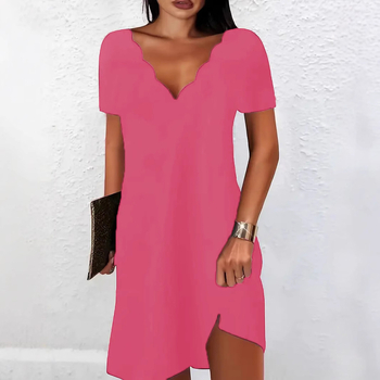 Γυναικείο midi φόρεμα με V-λαιμό, κοντά μανίκια, πολυεστέρας, μονοχρωμία, σχέδιο κολάζ πάνελ, Α-γραμμή