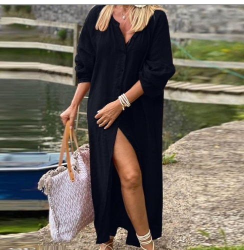 Pamut–len ing/cardigan, lazán szabott, hosszú ujjú, hosszú fazon, félnyitott gallér, kender tartalom 30% alatt