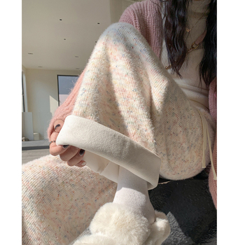 Панталони с широки крачоли, подплатени с флис, висока талия, полиестерен материал, зимна колекция 2023