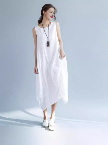 Γυναικείο αμάνικο φόρεμα μίντι σε Α-γραμμή, με γιακά πόλο, πολυεστέρας, χαλαρή μέση