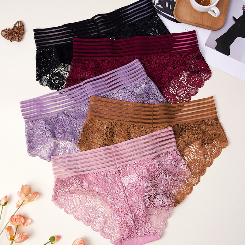 Δαντελένιο γυναικείο εσώρουχο με ψηλή μέση, διάφανο, επένδυση καβάλου από βαμβάκι, ανύψωση γλουτών, διαπνοή, γρήγορο στέγνωμα