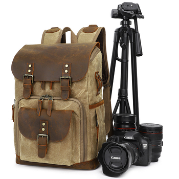 Чанта за фотоапарат от платно, съвместима със SLR, модел K-86, водоустойчива, полиестрова подплата, стил раница