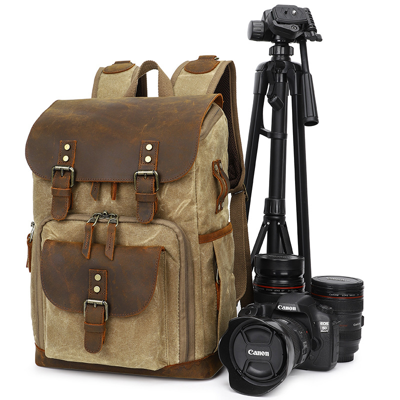 Чанта за фотоапарат от платно, съвместима със SLR, модел K-86, водоустойчива, полиестрова подплата, стил раница