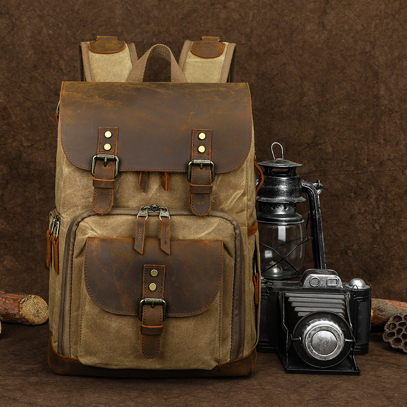 Чанта за фотоапарат от платно, съвместима със SLR, модел K-86, водоустойчива, полиестрова подплата, стил раница