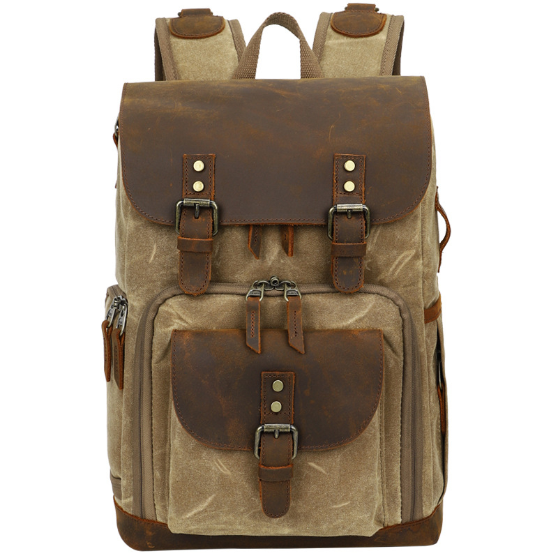 Чанта за фотоапарат от платно, съвместима със SLR, модел K-86, водоустойчива, полиестрова подплата, стил раница