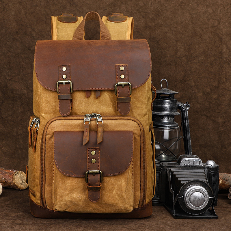 Чанта за фотоапарат от платно, съвместима със SLR, модел K-86, водоустойчива, полиестрова подплата, стил раница