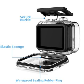 GoPro Hero9-11 водоустойчива защитна обвивка – Yujia Bao, екологичен PC материал, съвместима с Hero9-11, включва база, дълги винтове и опаковъчна кутия; печат на логото OK