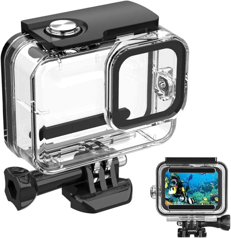 GoPro Hero9-11 vandeniui atsparus apsauginis korpusas – Yujia Bao, aplinkai draugiška PC medžiaga, suderinama su Hero9-11, komplektu sudaro pagrindas, ilgi varžtai ir įpakavimo dėžutė; logotipo spauda OK