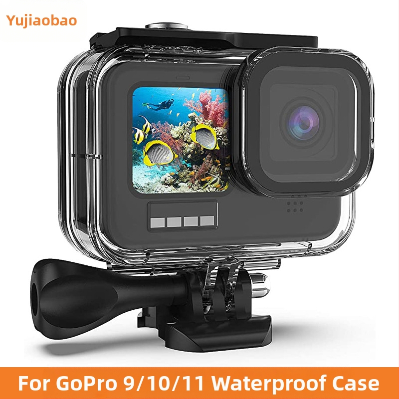 GoPro Hero9-11 vandeniui atsparus apsauginis korpusas – Yujia Bao, aplinkai draugiška PC medžiaga, suderinama su Hero9-11, komplektu sudaro pagrindas, ilgi varžtai ir įpakavimo dėžutė; logotipo spauda OK