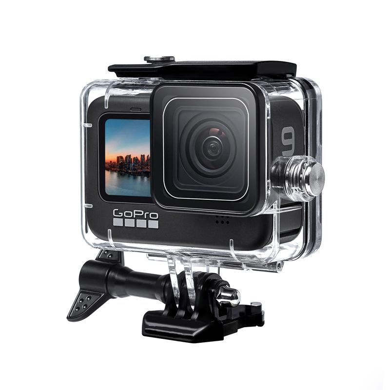 GoPro Hero9-11 водоустойчива защитна обвивка – Yujia Bao, екологичен PC материал, съвместима с Hero9-11, включва база, дълги винтове и опаковъчна кутия; печат на логото OK