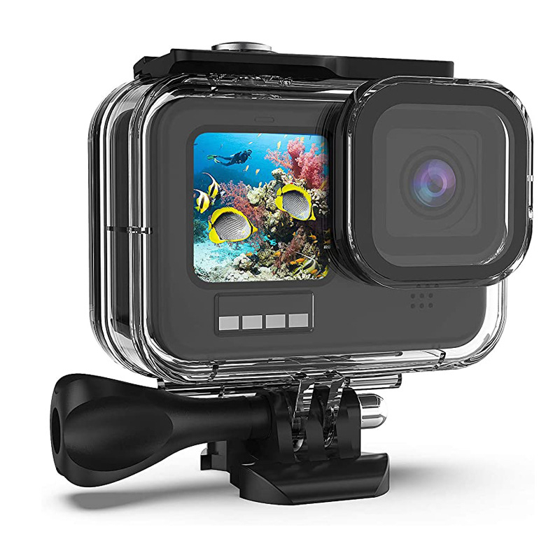 GoPro Hero9-11 водоустойчива защитна обвивка – Yujia Bao, екологичен PC материал, съвместима с Hero9-11, включва база, дълги винтове и опаковъчна кутия; печат на логото OK