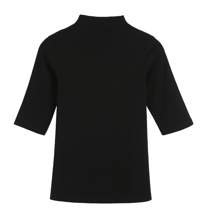 Tricou slim din bumbac-elastan, mânecă jumătate, guler semi-înalt, lungime standardă (50–65 cm), pulover