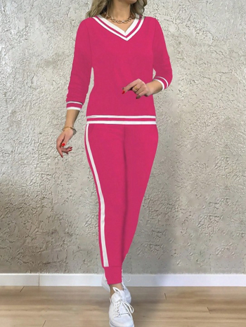 Γυναικείο παντελόνι-κοστούμι, casual αθλητικό στυλ, μακρυμάνικο, ύφασμα πολυεστέρα-σπάντεξ μπλέντ (90-95% πολυεστέρας, 5-10% σπάντεξ), φθινόπωρο 2024