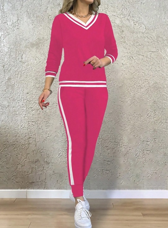 Ženski hlačni kostim, casual sportski stil, dugi rukav, poliester-spandeks mješavina (90-95% poliester, 5-10% spandex), jesen 2024