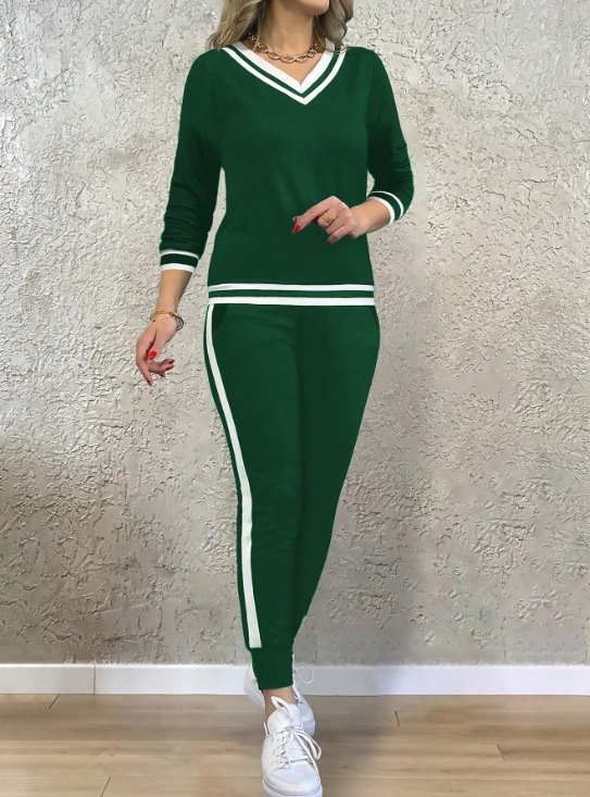 Ženski hlačni kostim, casual sportski stil, dugi rukav, poliester-spandeks mješavina (90-95% poliester, 5-10% spandex), jesen 2024