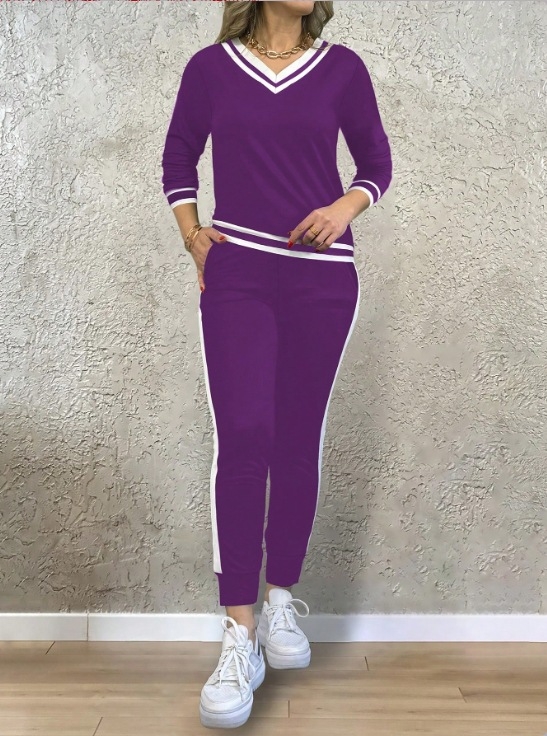 Ženski hlačni kostim, casual sportski stil, dugi rukav, poliester-spandeks mješavina (90-95% poliester, 5-10% spandex), jesen 2024