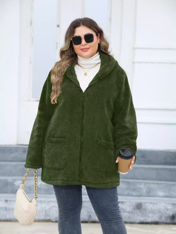 Moteriška kapuciuota pliušinė striukė iš poliesterio, japonų–korejiečių laisvalaikio stilius, poliesteris ≥95%, ilgos rankovės