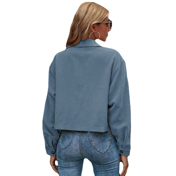 Corduroy γυναικείο σακάκι με πέτο, μονόχρωμο, ίσια γραμμή, μακριά μανίκια