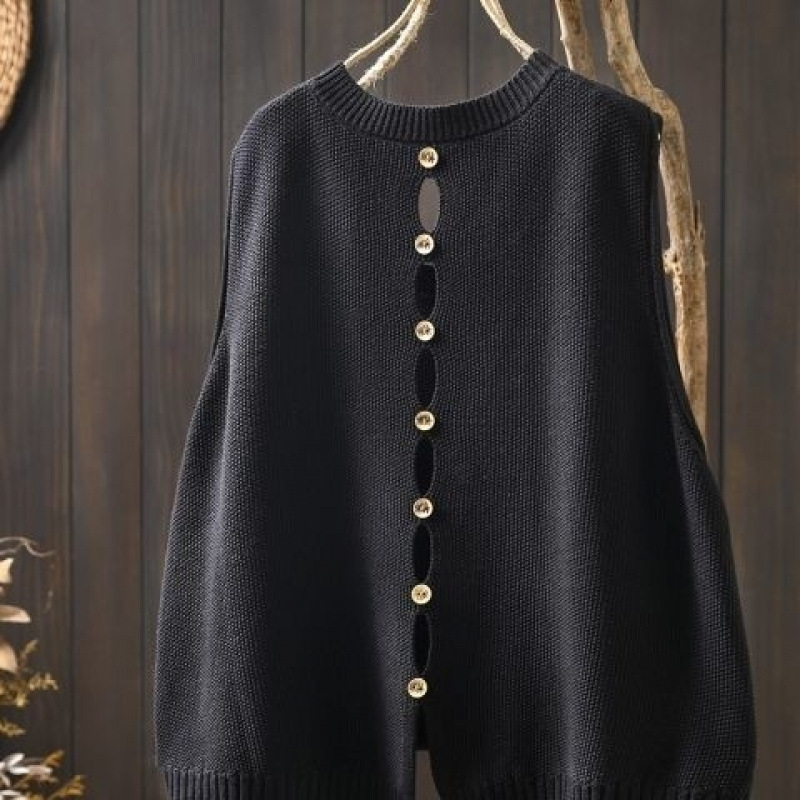 Γιλέκο από ακρυλικό πλεκτό με κουμπί πίσω, halter-neck, άνετη εφαρμογή, γυναικείο