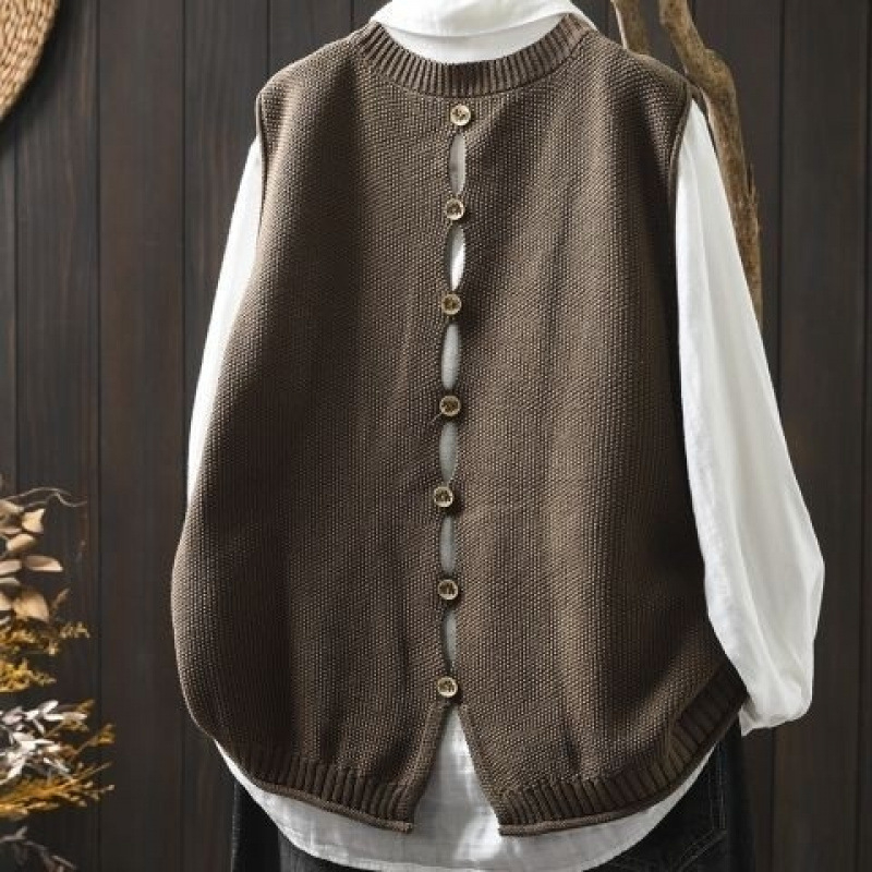 Γιλέκο από ακρυλικό πλεκτό με κουμπί πίσω, halter-neck, άνετη εφαρμογή, γυναικείο