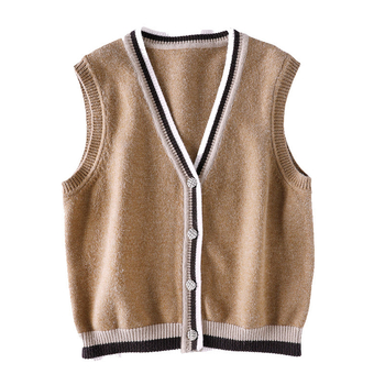 Πλεκτό γιλέκο-ζακέτα με V-λαιμό, χωρίς μανίκια, μπροστινό κλείσιμο με κουμπιά, βελούδινο ακρυλικό-πολυεστερικό μείγμα, φθινόπωρο 2024