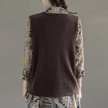 Βαμβακερό αμάνικο πλεκτό γιλέκο-ζακέτα, χωρίς γιακά, χαλαρή γραμμή, άνοιξη 2023, για γυναίκες, ιαπωνο-κορεατικό casual στυλ