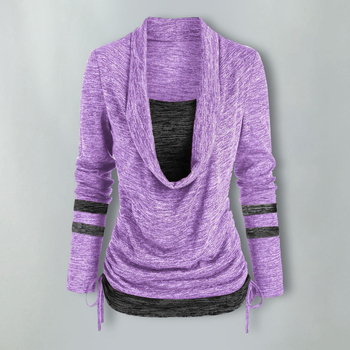 Τοπ με λεοπάρ μοτίβο, ψεύτικο σετ δύο τεμαχίων, μακριά μανίκια, λαιμό σχήματος U, πολυεστερικό ύφασμα (95%+)