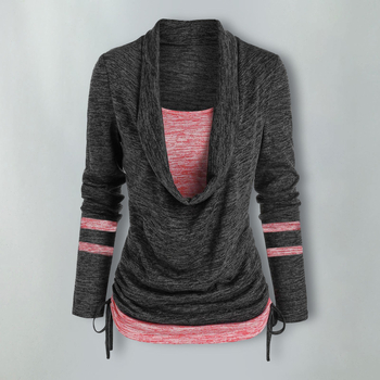 Τοπ με λεοπάρ μοτίβο, ψεύτικο σετ δύο τεμαχίων, μακριά μανίκια, λαιμό σχήματος U, πολυεστερικό ύφασμα (95%+)