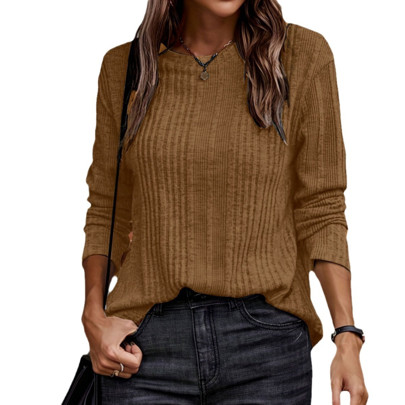 Tricou cu mâneci lungi, culoare uni, poliester-elastan, guler rotund, lungime normală (Poliester-elastan; Culoare uni; Mâneci lungi; Guler rotund; Lungime normală)