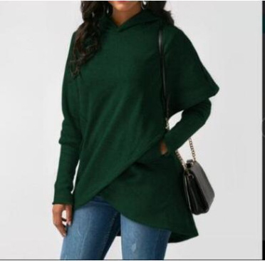 Pulover damă cu glugă, mâneci lungi, model simplu, material bumbac-poliester, stil street hipster, detalii de cusătură collage