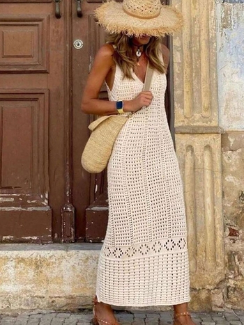 Γυναικεία πλεκτή φόρεμα-κάλυμμα παραλίας, χωρίς μανίκια, μονόχρωμο; 75% ακρυλικό κύριο ύφασμα, 25% ακρυλική επένδυση; βάρος 330 g