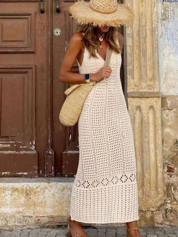 Γυναικεία πλεκτή φόρεμα-κάλυμμα παραλίας, χωρίς μανίκια, μονόχρωμο; 75% ακρυλικό κύριο ύφασμα, 25% ακρυλική επένδυση; βάρος 330 g