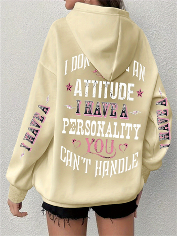 Худи с качулка, свободна кройка, дълги ръкави, полиестер, принт