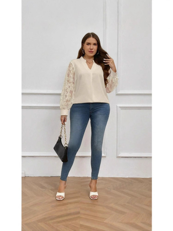 Moteriški marškiniai su ilgomis rankovėmis, stovimas apykaklė, laisvas kirpimas, poliesteris, pavasaris 2025