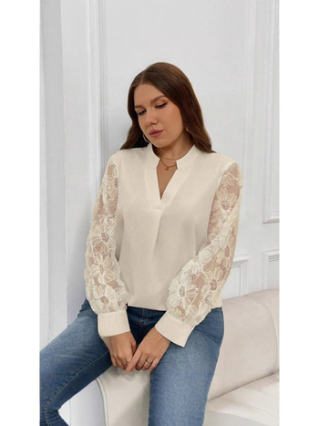 Moteriški marškiniai su ilgomis rankovėmis, stovimas apykaklė, laisvas kirpimas, poliesteris, pavasaris 2025