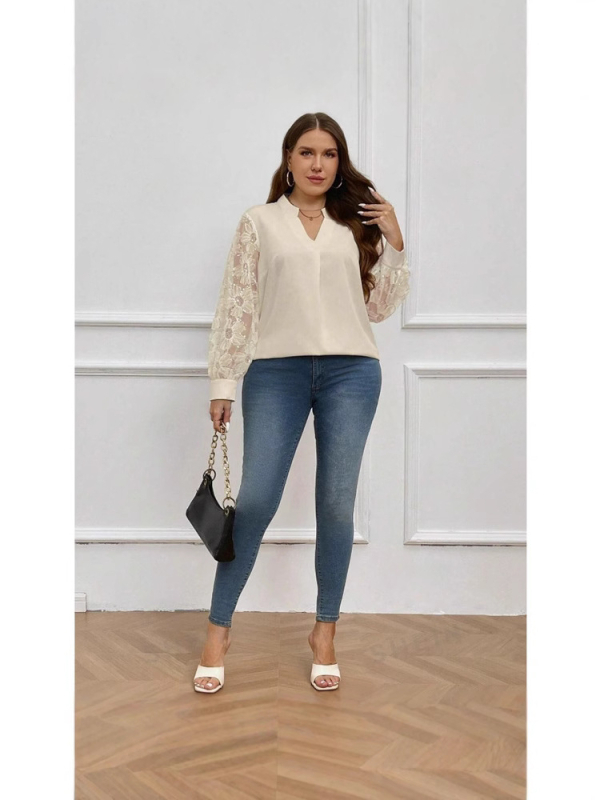 Moteriški marškiniai su ilgomis rankovėmis, stovimas apykaklė, laisvas kirpimas, poliesteris, pavasaris 2025