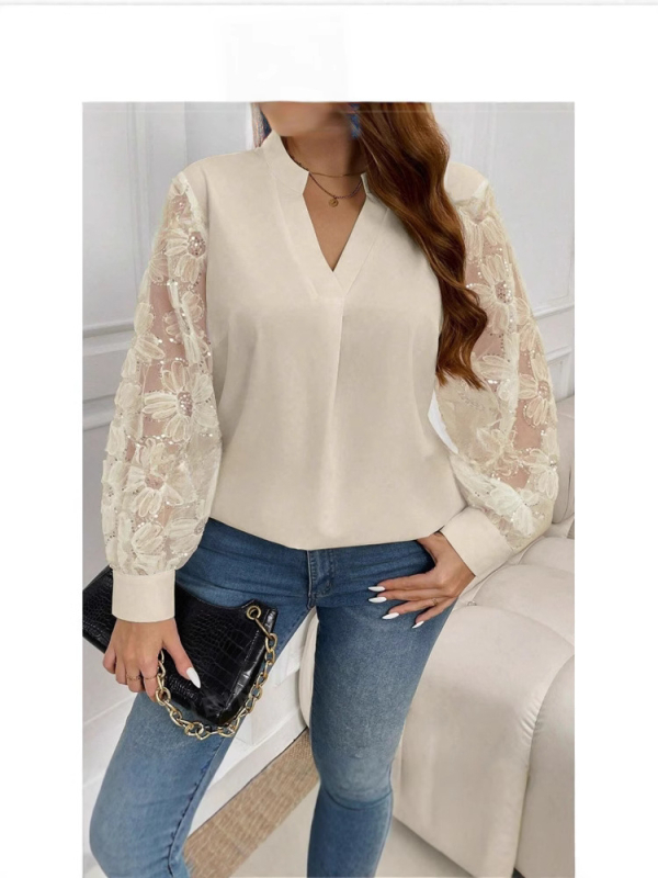 Moteriški marškiniai su ilgomis rankovėmis, stovimas apykaklė, laisvas kirpimas, poliesteris, pavasaris 2025