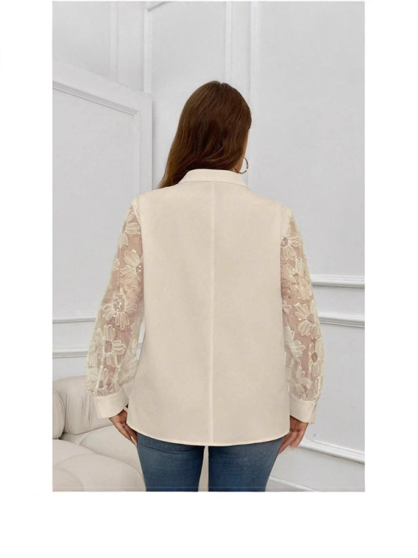 Moteriški marškiniai su ilgomis rankovėmis, stovimas apykaklė, laisvas kirpimas, poliesteris, pavasaris 2025