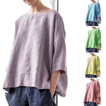 Bluza — boemski retro stil, okrugli izrez, labav kroj (pamuk-poliester smjesa; glavni udio vlakna 50–70%)