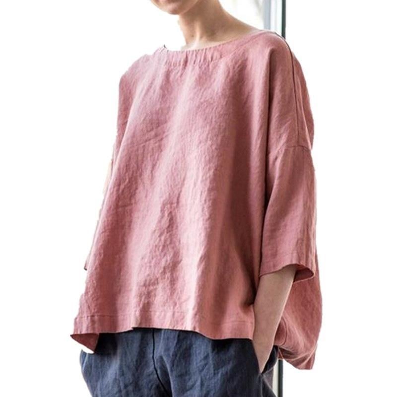 Bluza — boemski retro stil, okrugli izrez, labav kroj (pamuk-poliester smjesa; glavni udio vlakna 50–70%)