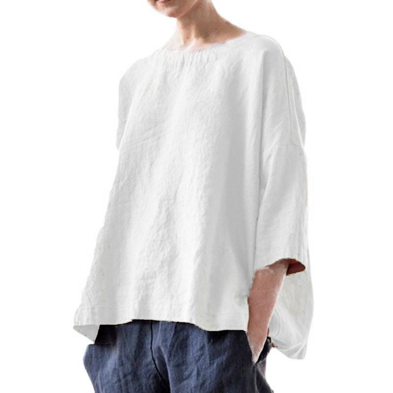 Bluza — boemski retro stil, okrugli izrez, labav kroj (pamuk-poliester smjesa; glavni udio vlakna 50–70%)