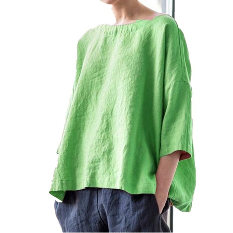 Bluza — boemski retro stil, okrugli izrez, labav kroj (pamuk-poliester smjesa; glavni udio vlakna 50–70%)