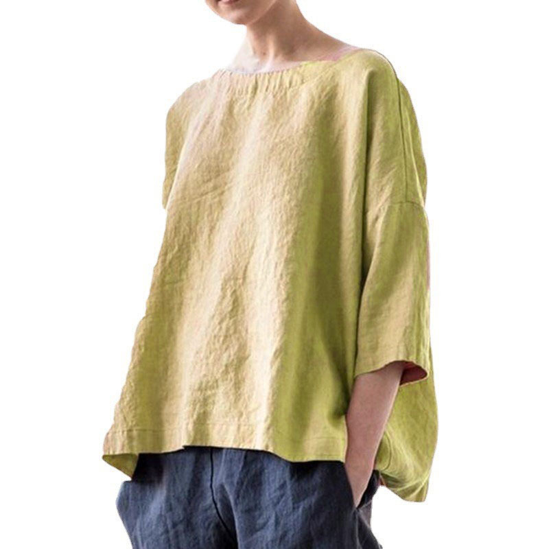 Bluza — boemski retro stil, okrugli izrez, labav kroj (pamuk-poliester smjesa; glavni udio vlakna 50–70%)