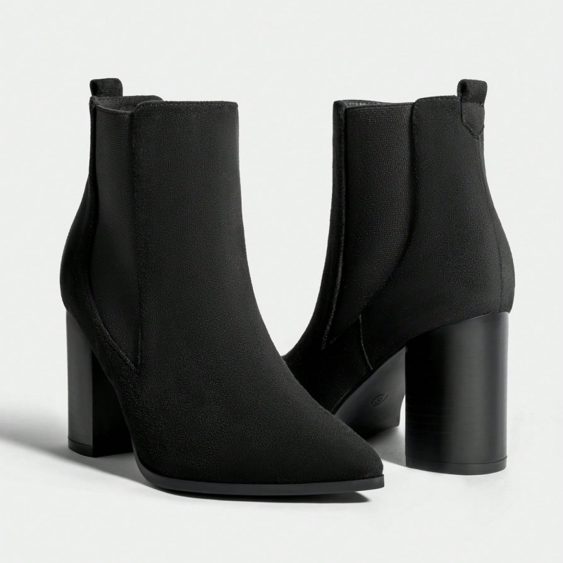 Γυναικεία μποτάκια Chelsea με μυτερό άκρο, PU επάνω μέρος, παχύ τακούνι 6–8 cm, πλευρικό ελαστικό κλείσιμο (ύψος τακουνιού 6–8 cm)