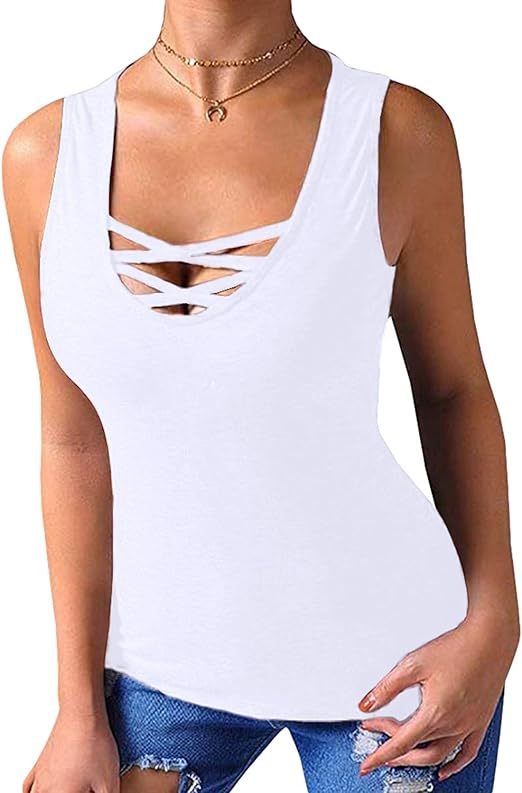 Tricou fără mâneci din poliester, cu design încrucișat, stil casual basic, guler U, lungime scurtă, toamnă 2023, stil japano-coreean de relaxare