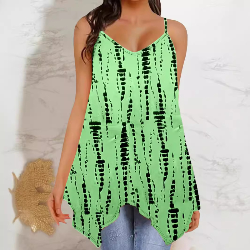 Moteriška be rankovių camisole su ranka pieštu raštu, pieno šilko audinys, poliesterio ir elastano mišinys, sling stilius, vasaros 2024 išleidimas